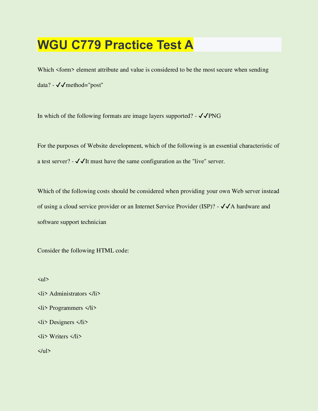 Preview of WGU C779 Practice Test A | Questions with 100% Correct Answers | Verified | Latest Update
